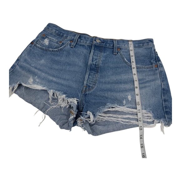 Levis Premium Women Distressed Button Fly High-Waisted Denim Short SZ W34 Cotton - Picture 5 of 12